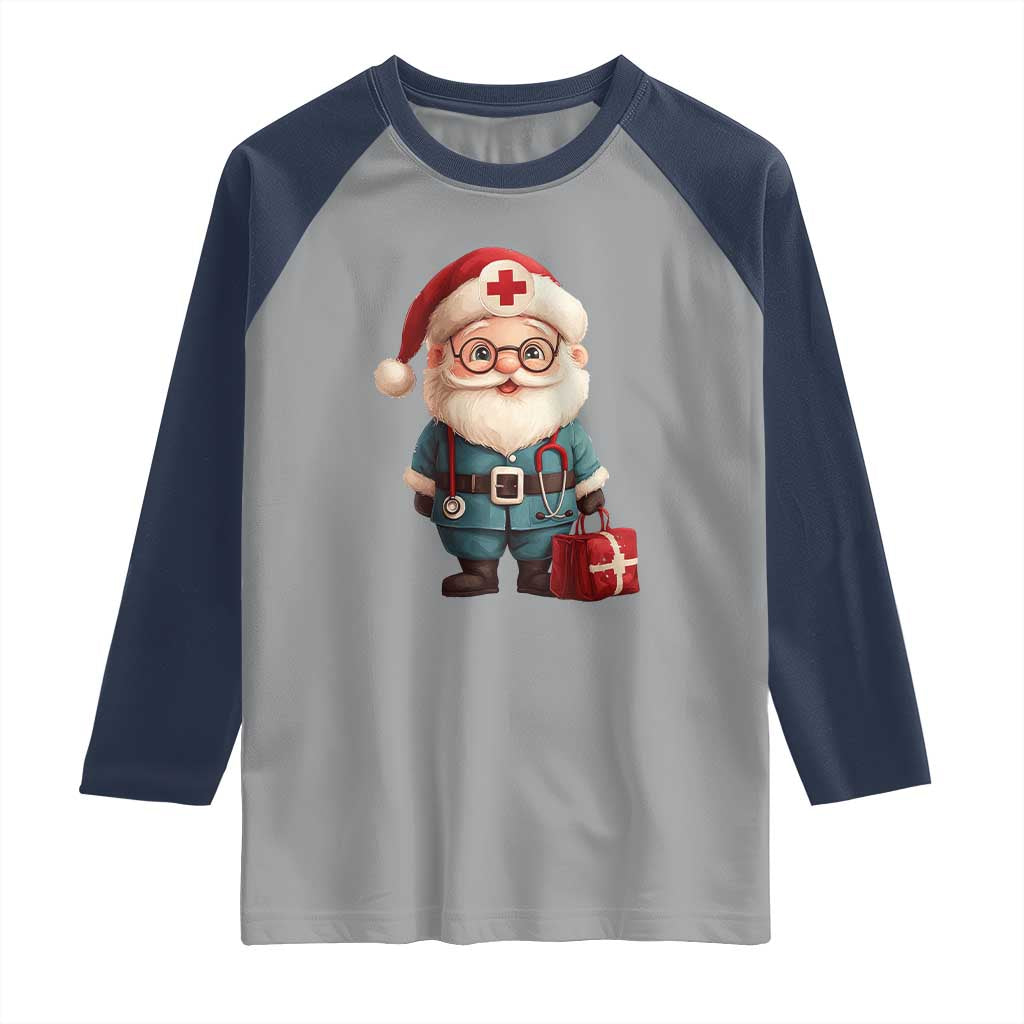 Funny Christmas Santa Doctor Medical Raglan Shirt TS11 Sport Gray Navy Print Your Wear