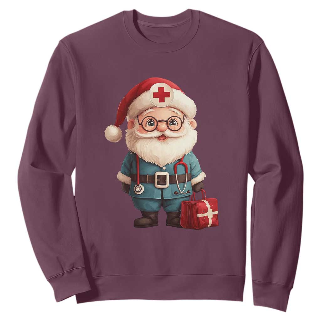 Funny Christmas Santa Doctor Medical Sweatshirt TS11 Maroon Print Your Wear