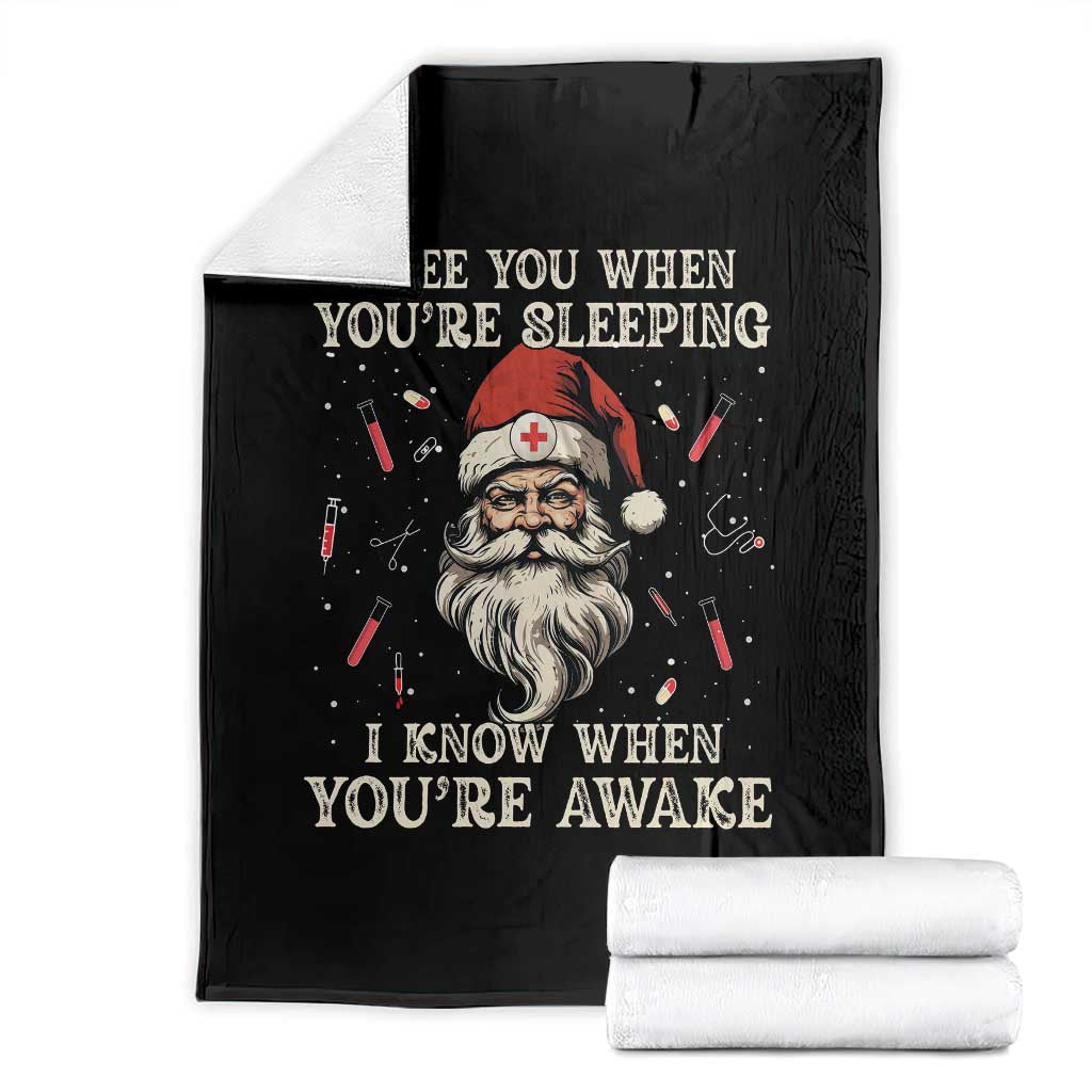 Funny Christmas Santa Doctor Medical Throw Blanket I See You When You're Sleeping I Know When You're Awake TS11 Black Print Your Wear