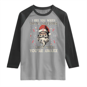 Funny Christmas Santa Doctor Medical Raglan Shirt I See You When You're Sleeping I Know When You're Awake TS11 Sport Gray Black Print Your Wear
