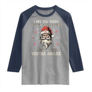 Funny Christmas Santa Doctor Medical Raglan Shirt I See You When You're Sleeping I Know When You're Awake TS11 Sport Gray Navy Print Your Wear
