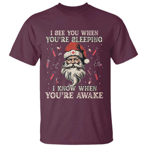 Funny Christmas Santa Doctor Medical T Shirt I See You When You're Sleeping I Know When You're Awake TS11 Maroon Print Your Wear