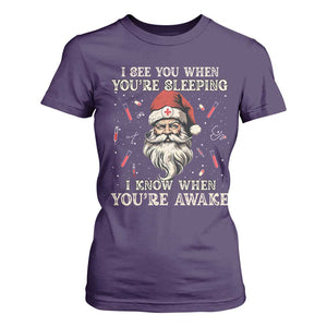 Funny Christmas Santa Doctor Medical T Shirt For Women I See You When You're Sleeping I Know When You're Awake TS11 Purple Print Your Wear