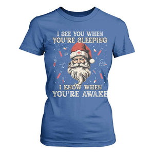 Funny Christmas Santa Doctor Medical T Shirt For Women I See You When You're Sleeping I Know When You're Awake TS11 Royal Blue Print Your Wear