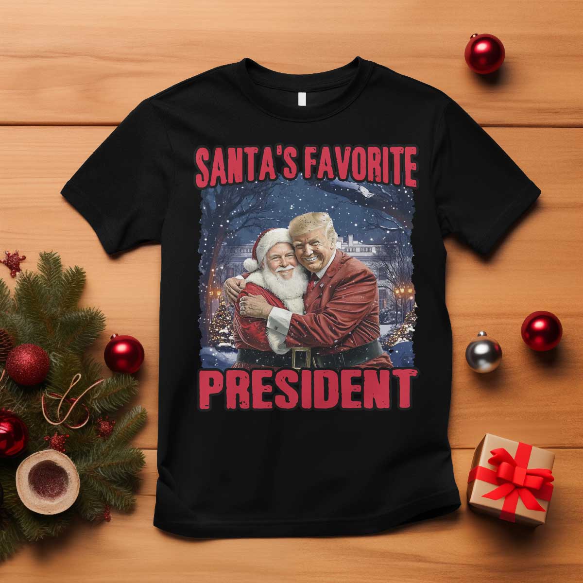 Funny Christmas Trump Santa T Shirt Santa's Favorite President White House TS11 Black Print Your Wear