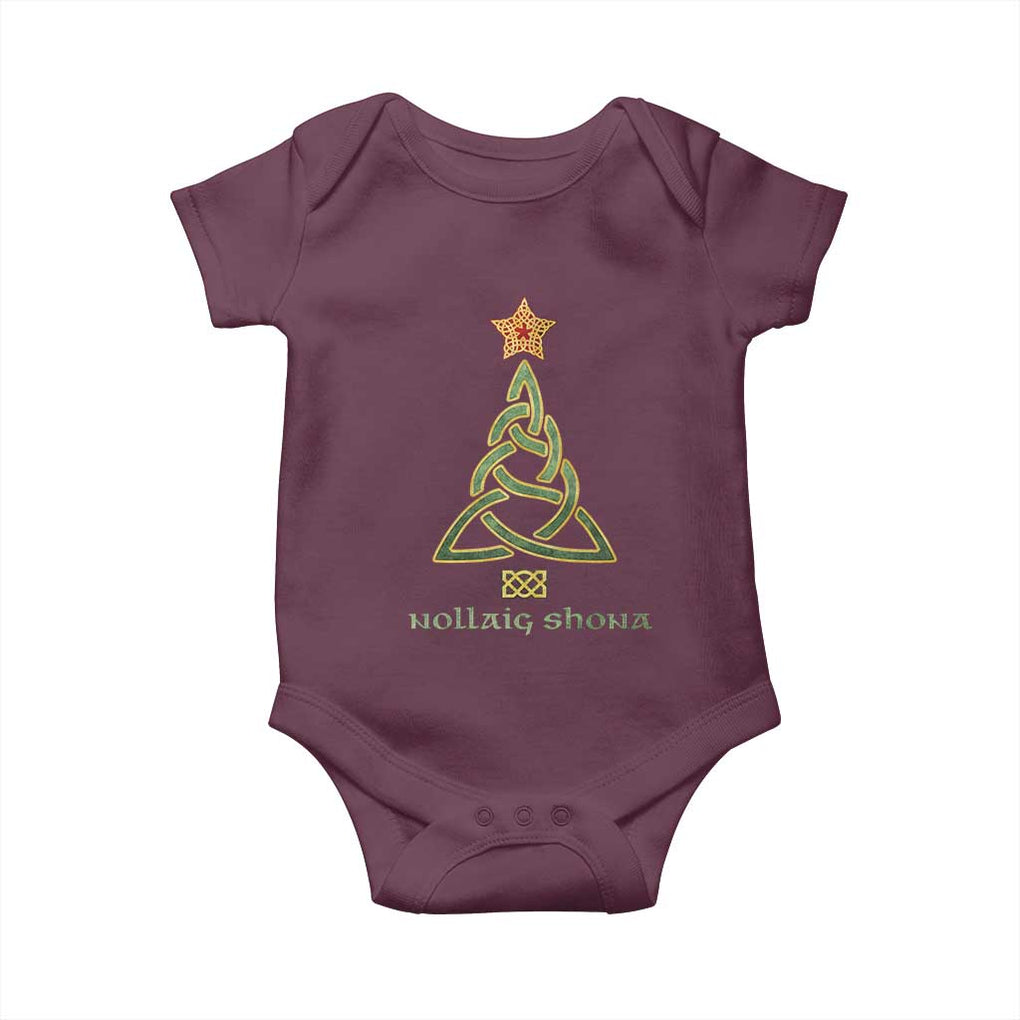 Irish Gaelic Christmas Nollaig Shona Baby Onesie Celtic Knot Christmas Tree TS11 Maroon Print Your Wear