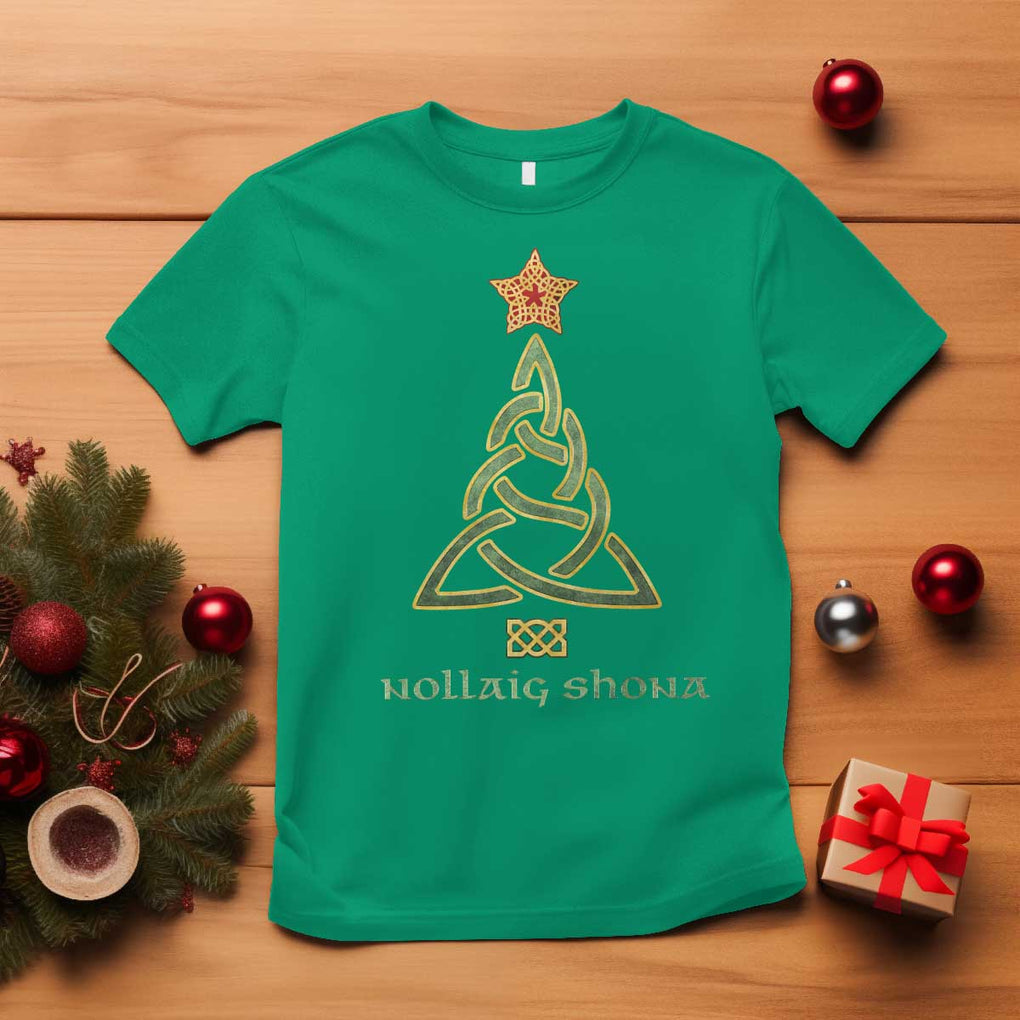Irish Gaelic Christmas Nollaig Shona T Shirt Celtic Knot Christmas Tree TS11 Irish Green Print Your Wear