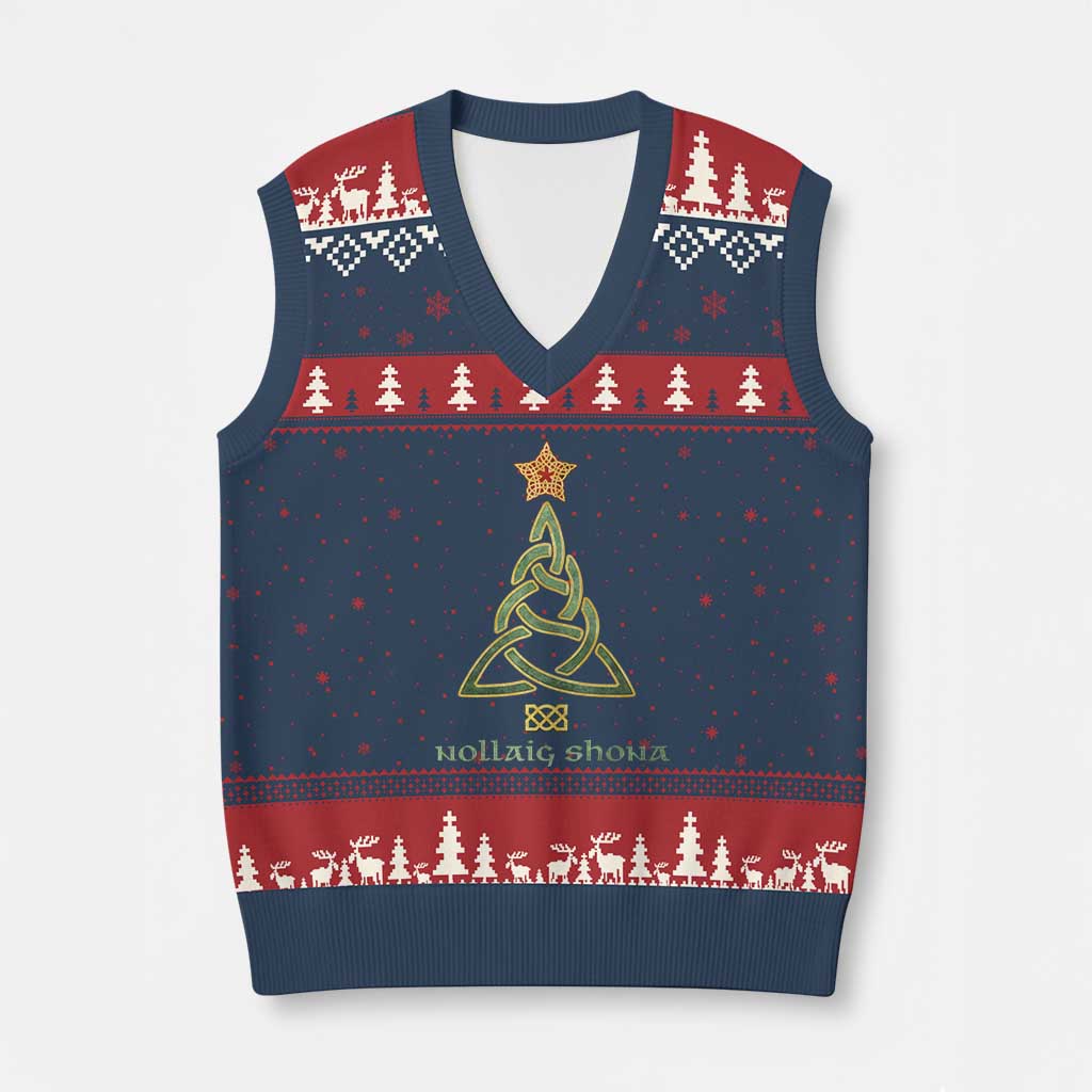Irish Gaelic Xmas Nollaig Shona V-Neck Knit Sweater Vest Celtic Knot Xmas Tree TS11 Navy Red Print Your Wear