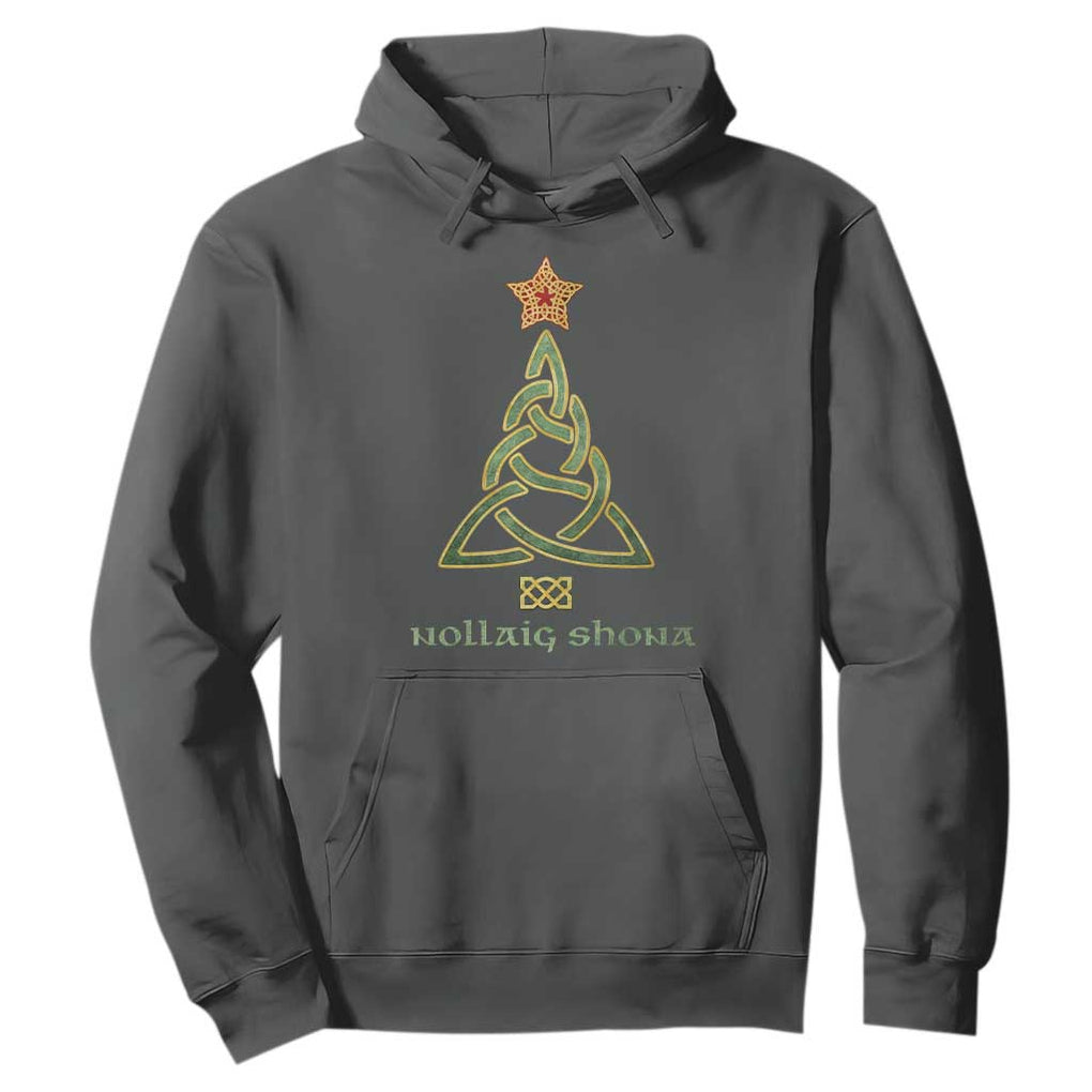 Irish Gaelic Christmas Nollaig Shona Hoodie Celtic Knot Christmas Tree TS11 Dark Heather Print Your Wear