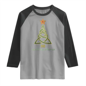 Irish Gaelic Christmas Nollaig Shona Raglan Shirt Celtic Knot Christmas Tree TS11 Sport Gray Black Print Your Wear