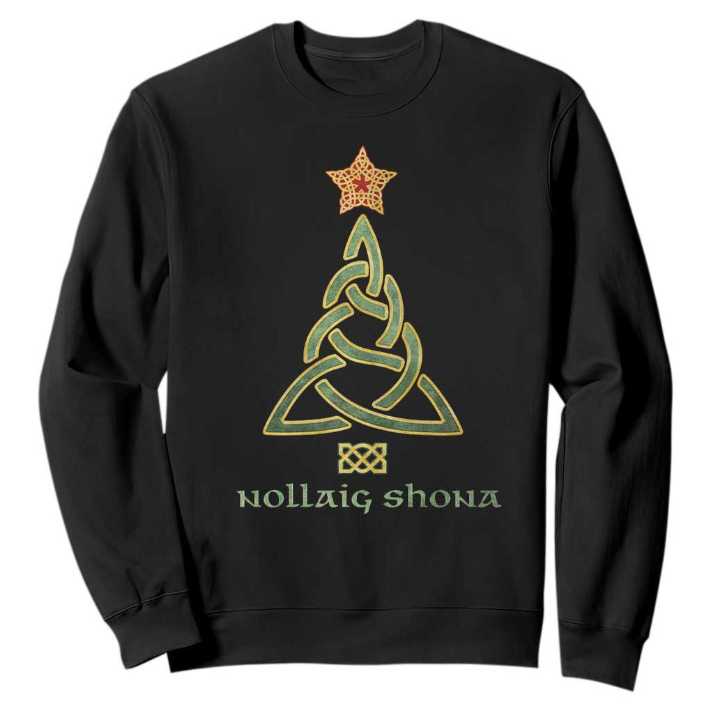 Irish Gaelic Christmas Nollaig Shona Sweatshirt Celtic Knot Christmas Tree TS11 Black Print Your Wear
