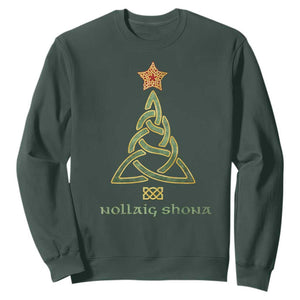 Irish Gaelic Christmas Nollaig Shona Sweatshirt Celtic Knot Christmas Tree TS11 Dark Forest Green Print Your Wear