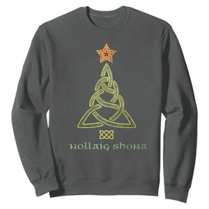 Irish Gaelic Christmas Nollaig Shona Sweatshirt Celtic Knot Christmas Tree TS11 Dark Heather Print Your Wear