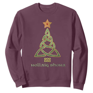 Irish Gaelic Christmas Nollaig Shona Sweatshirt Celtic Knot Christmas Tree TS11 Maroon Print Your Wear