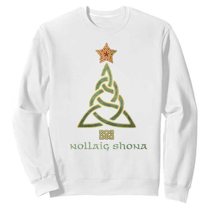 Irish Gaelic Christmas Nollaig Shona Sweatshirt Celtic Knot Christmas Tree TS11 White Print Your Wear