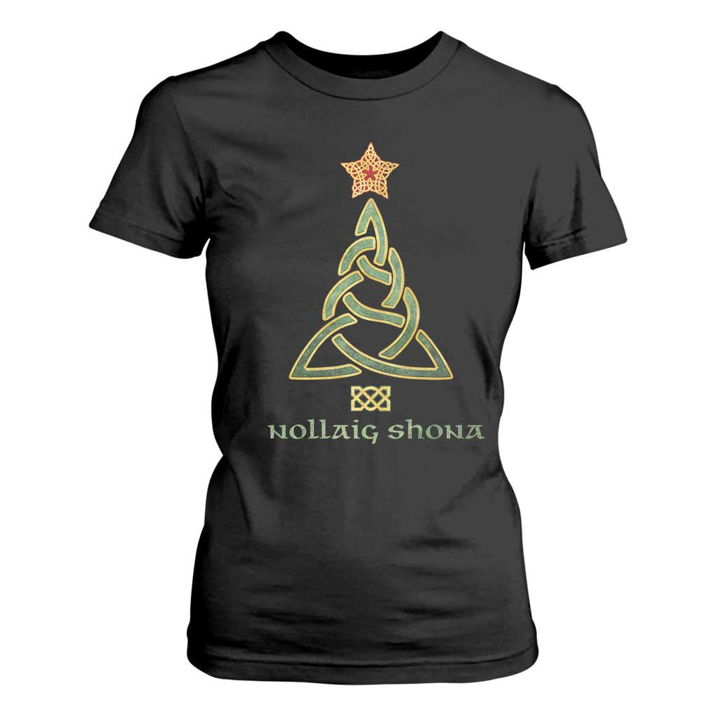 Irish Gaelic Christmas Nollaig Shona T Shirt For Women Celtic Knot Christmas Tree TS11 Black Print Your Wear