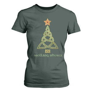 Irish Gaelic Christmas Nollaig Shona T Shirt For Women Celtic Knot Christmas Tree TS11 Dark Forest Green Print Your Wear