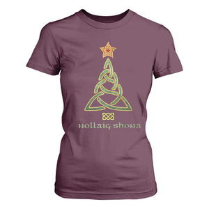 Irish Gaelic Christmas Nollaig Shona T Shirt For Women Celtic Knot Christmas Tree TS11 Maroon Print Your Wear