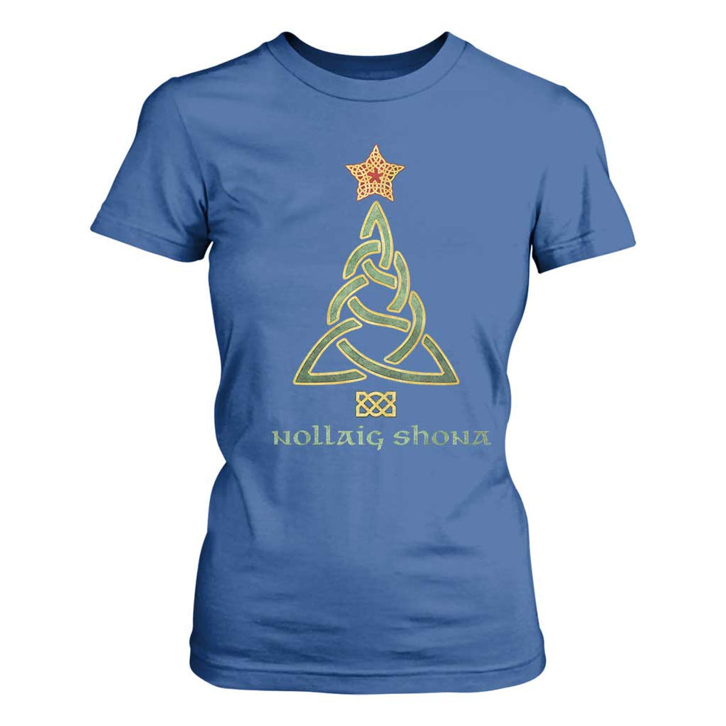 Irish Gaelic Christmas Nollaig Shona T Shirt For Women Celtic Knot Christmas Tree TS11 Royal Blue Print Your Wear