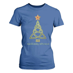 Irish Gaelic Christmas Nollaig Shona T Shirt For Women Celtic Knot Christmas Tree TS11 Royal Blue Print Your Wear