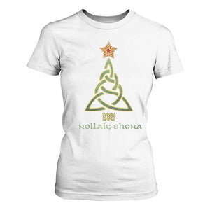 Irish Gaelic Christmas Nollaig Shona T Shirt For Women Celtic Knot Christmas Tree TS11 White Print Your Wear