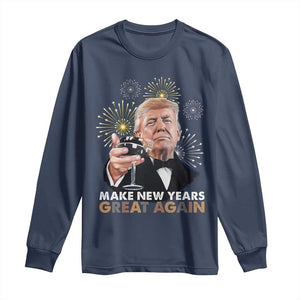 Funny Trump New Year Long Sleeve Shirt Make New Years Great Again Fireworks TS11 Navy Print Your Wear