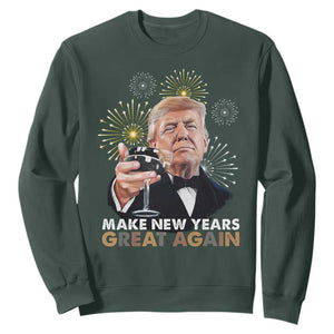 Funny Trump New Year Sweatshirt Make New Years Great Again Fireworks TS11 Dark Forest Green Print Your Wear