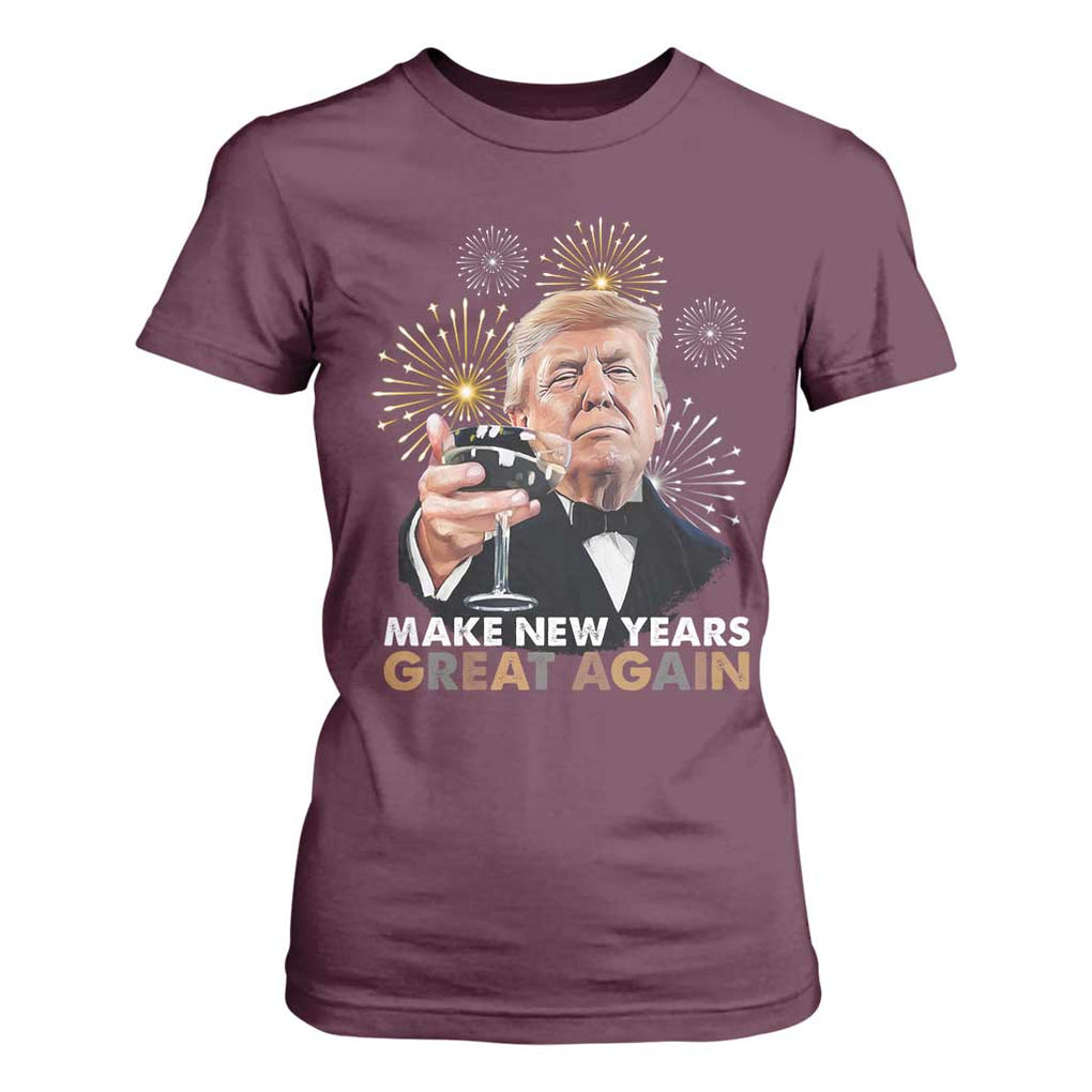 Funny Trump New Year T Shirt For Women Make New Years Great Again Fireworks TS11 Maroon Print Your Wear