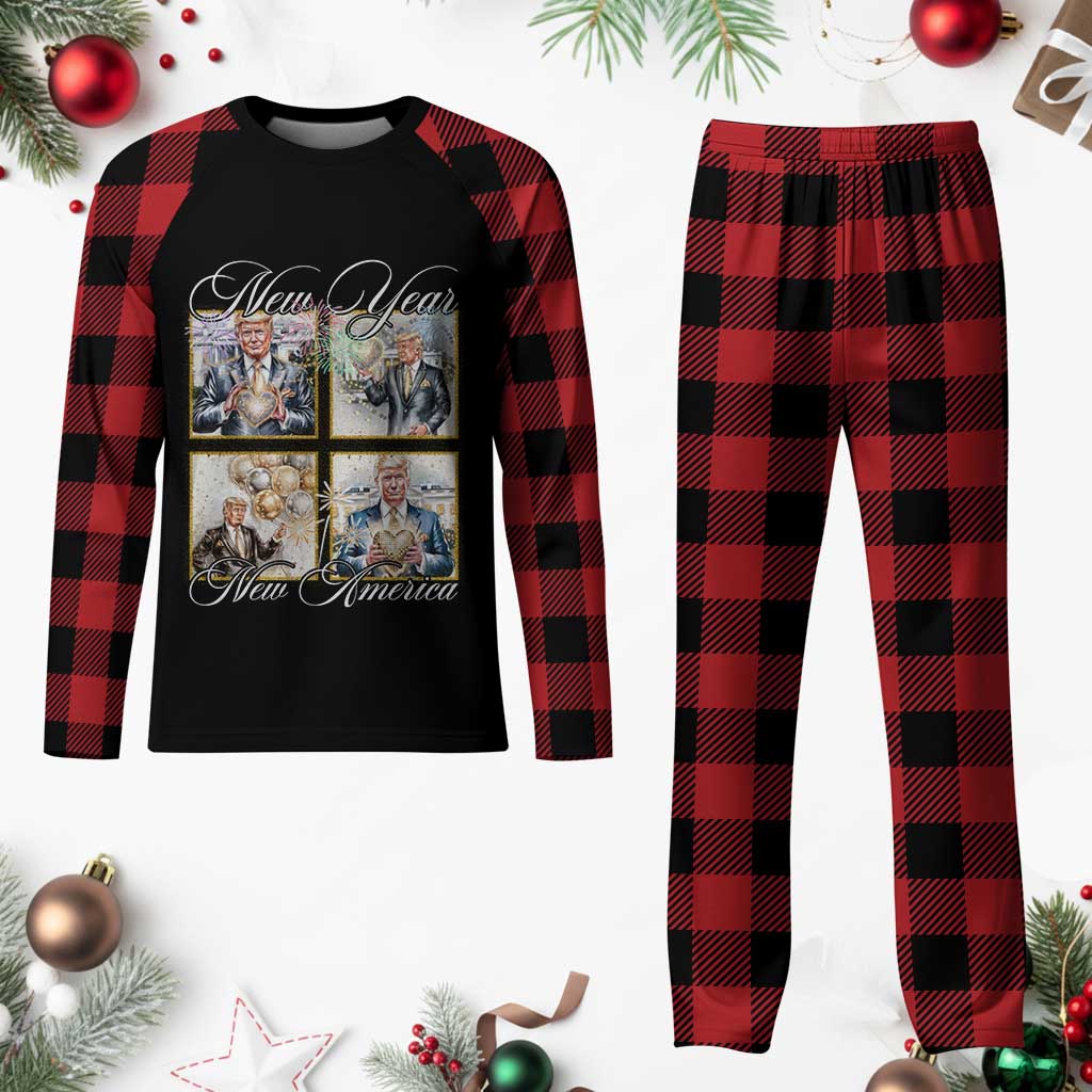 Funny Trump New Year New America 2025 Plaid Pajama Set Sparkling Fireworks TS11 Buffalo Plaid Print Your Wear