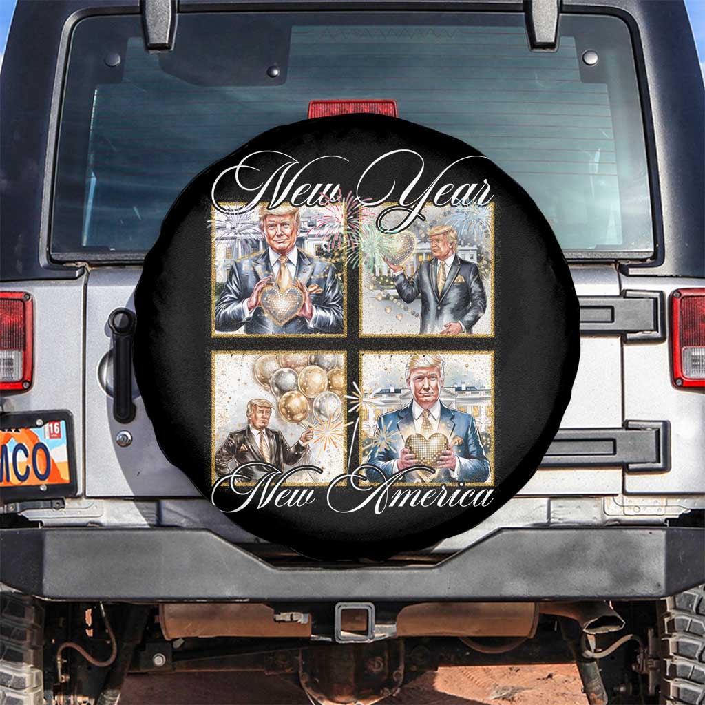 Funny Trump New Year New America 2025 Spare Tire Cover Sparkling Fireworks TS11 No hole Black Print Your Wear