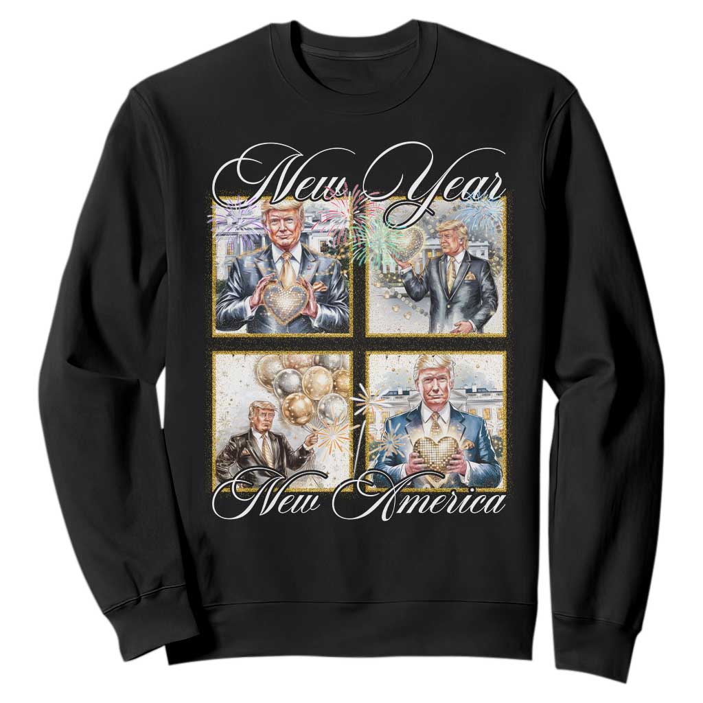 Funny Trump New Year New America 2025 Sweatshirt Sparkling Fireworks TS11 Black Print Your Wear