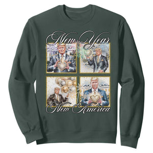 Funny Trump New Year New America 2025 Sweatshirt Sparkling Fireworks TS11 Dark Forest Green Print Your Wear