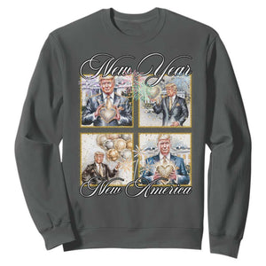 Funny Trump New Year New America 2025 Sweatshirt Sparkling Fireworks TS11 Dark Heather Print Your Wear