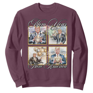 Funny Trump New Year New America 2025 Sweatshirt Sparkling Fireworks TS11 Maroon Print Your Wear