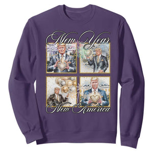 Funny Trump New Year New America 2025 Sweatshirt Sparkling Fireworks TS11 Purple Print Your Wear