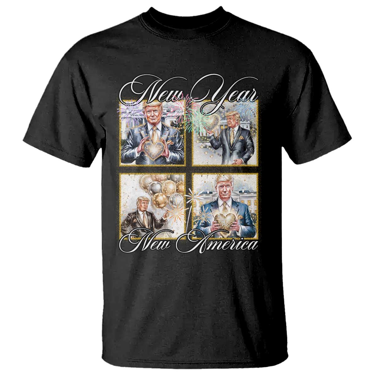 Funny Trump New Year New America 2025 T Shirt Sparkling Fireworks TS11 Black Print Your Wear