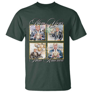 Funny Trump New Year New America 2025 T Shirt Sparkling Fireworks TS11 Dark Forest Green Print Your Wear