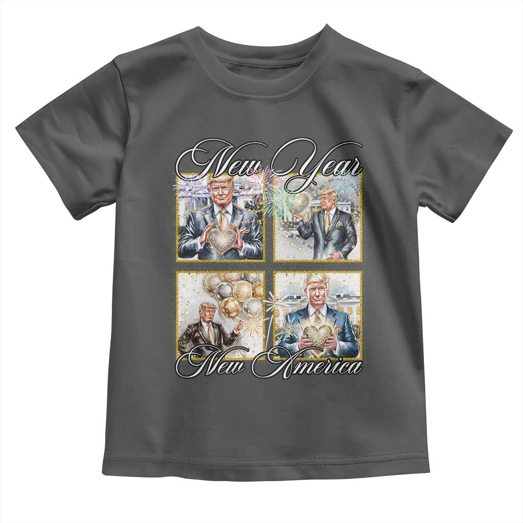 Funny Trump New Year New America 2025 Toddler T Shirt Sparkling Fireworks TS11 Dark Heather Print Your Wear