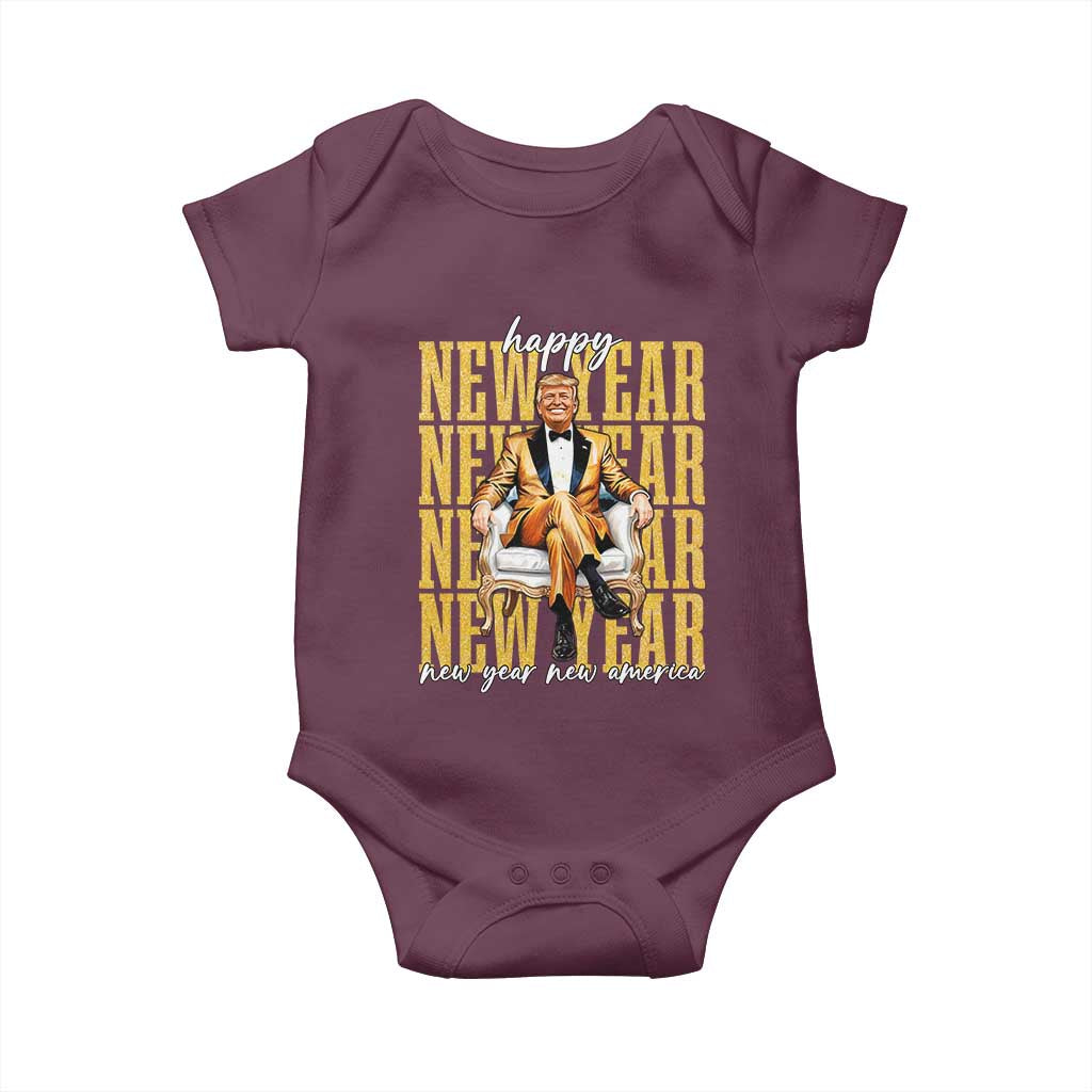 Funny Trump Happy New Year New America 2025 Baby Onesie TS11 Maroon Print Your Wear