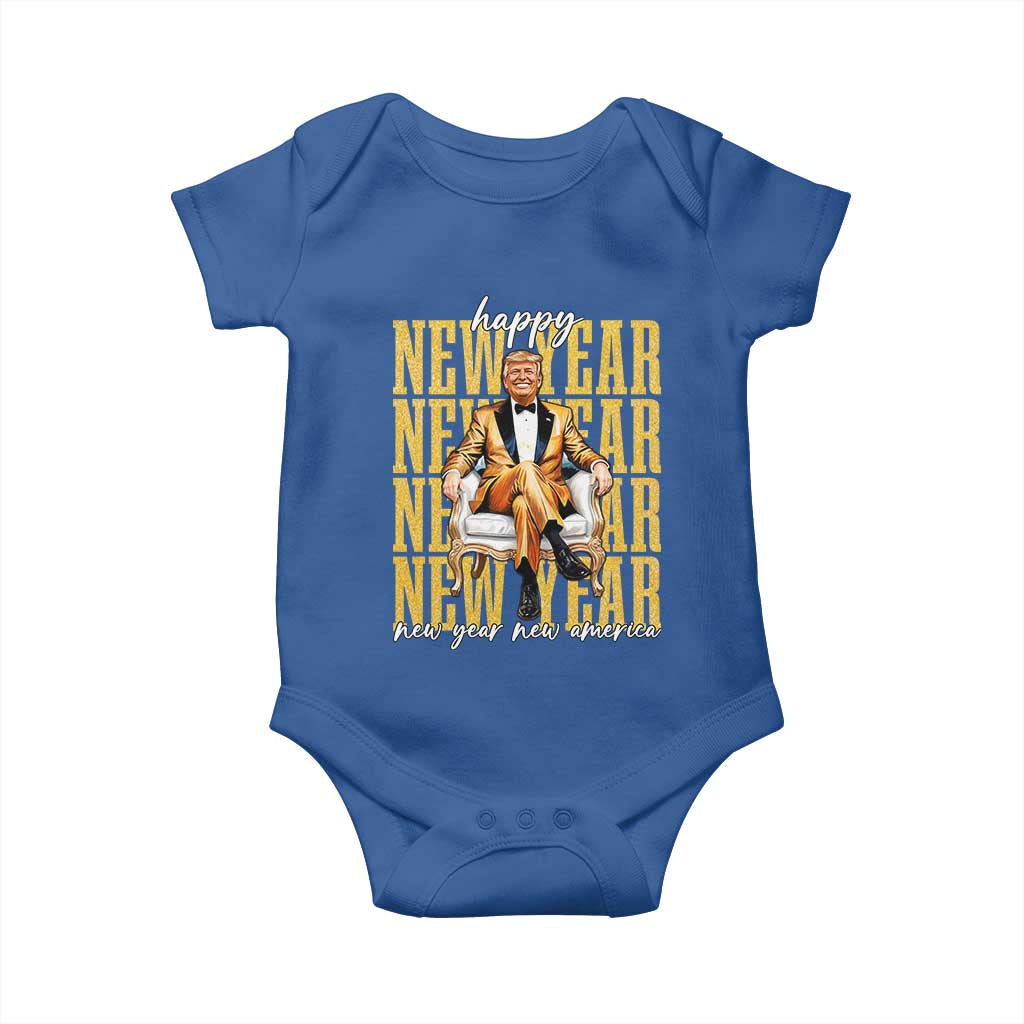 Funny Trump Happy New Year New America 2025 Baby Onesie TS11 Royal Blue Print Your Wear