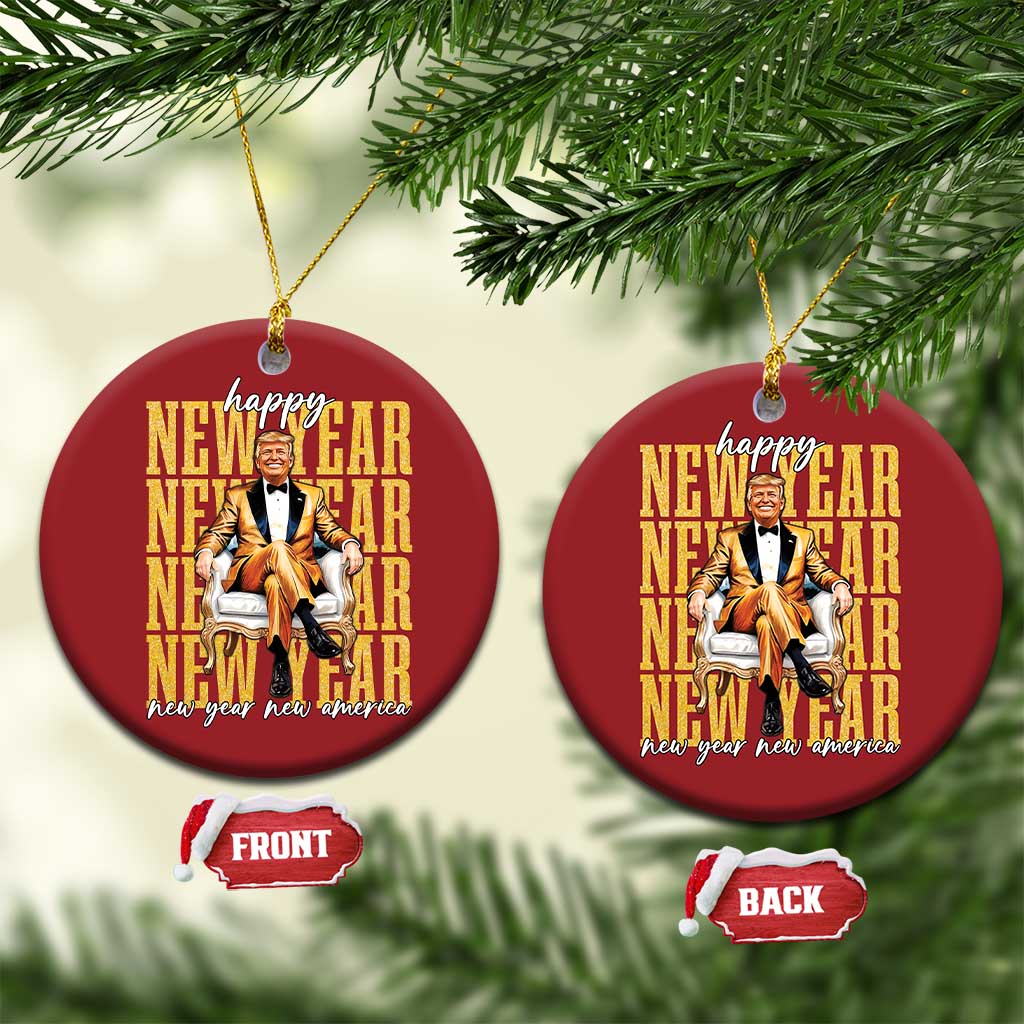 Funny Trump Happy New Year New America 2025 Christmas Ornament TS11 Circle Red Print Your Wear