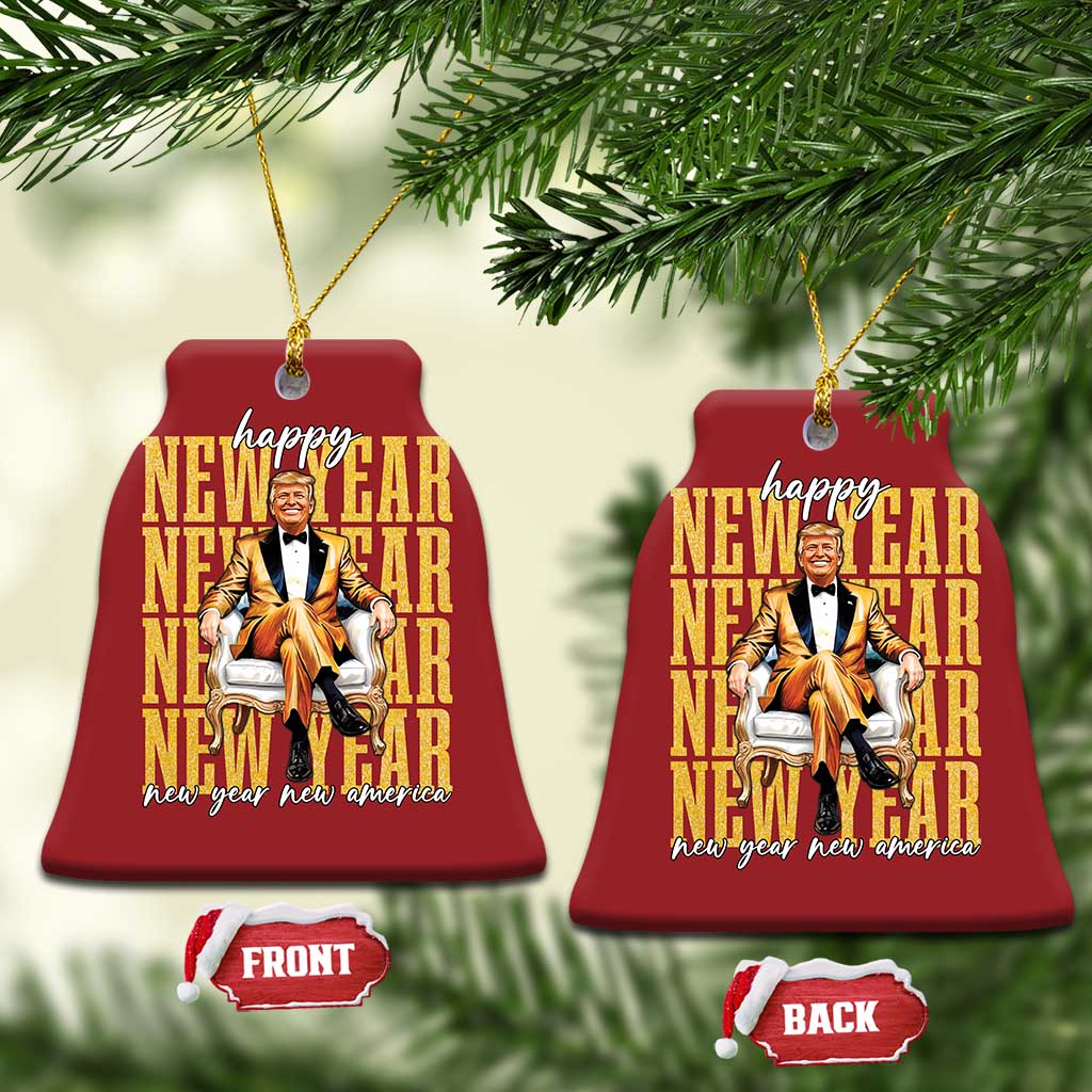 Funny Trump Happy New Year New America 2025 Christmas Ornament TS11 Bell Flake Red Print Your Wear