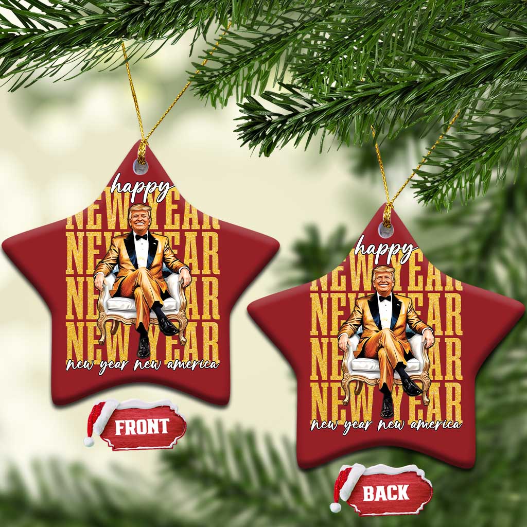 Funny Trump Happy New Year New America 2025 Christmas Ornament TS11 Star Red Print Your Wear