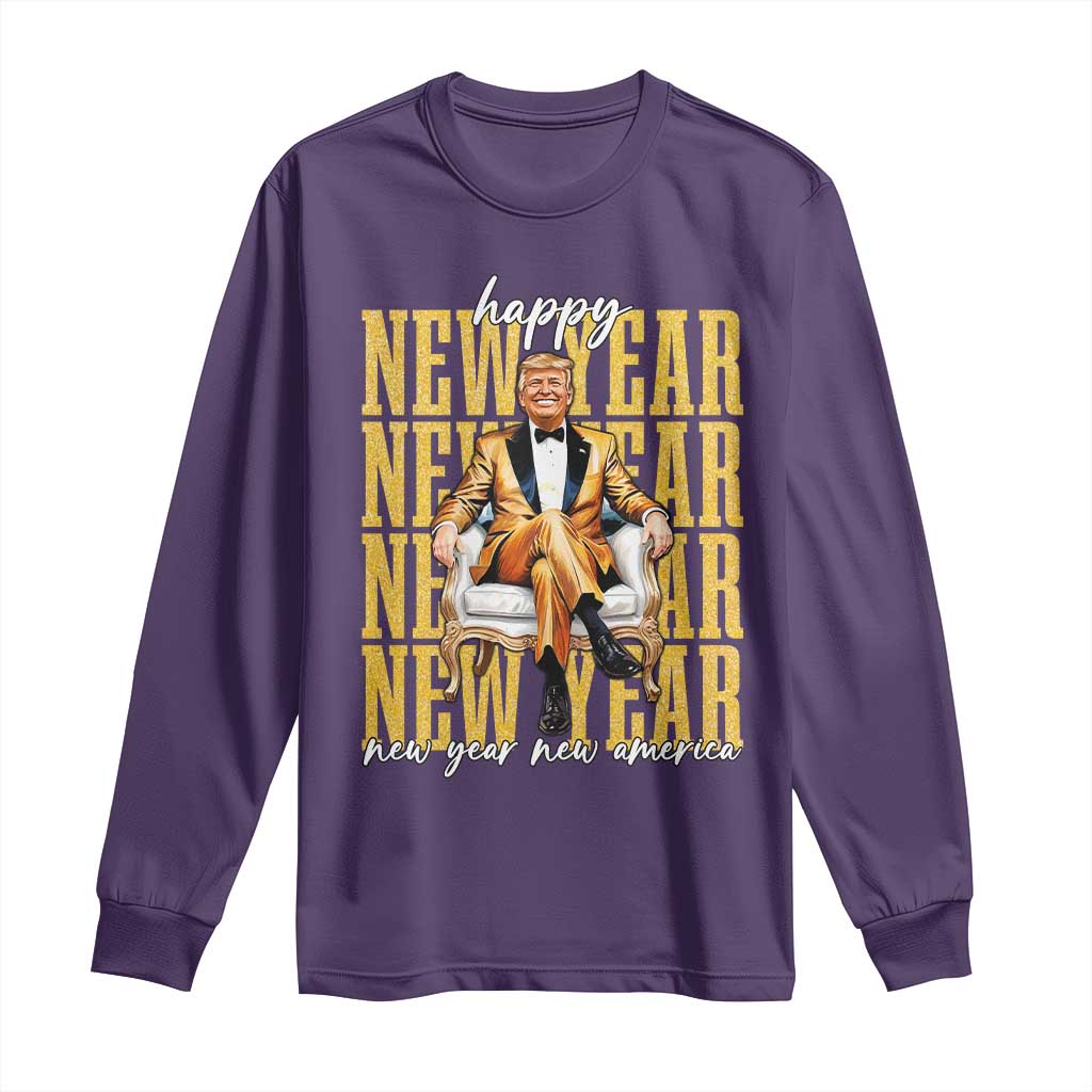 Funny Trump Happy New Year New America 2025 Long Sleeve Shirt TS11 Purple Print Your Wear