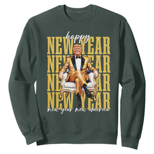 Funny Trump Happy New Year New America 2025 Sweatshirt TS11 Dark Forest Green Print Your Wear