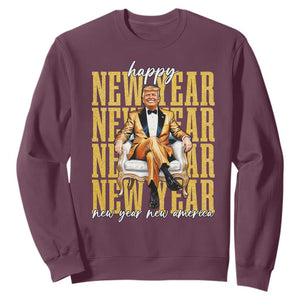 Funny Trump Happy New Year New America 2025 Sweatshirt TS11 Maroon Print Your Wear