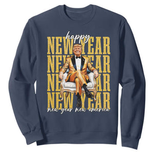 Funny Trump Happy New Year New America 2025 Sweatshirt TS11 Navy Print Your Wear