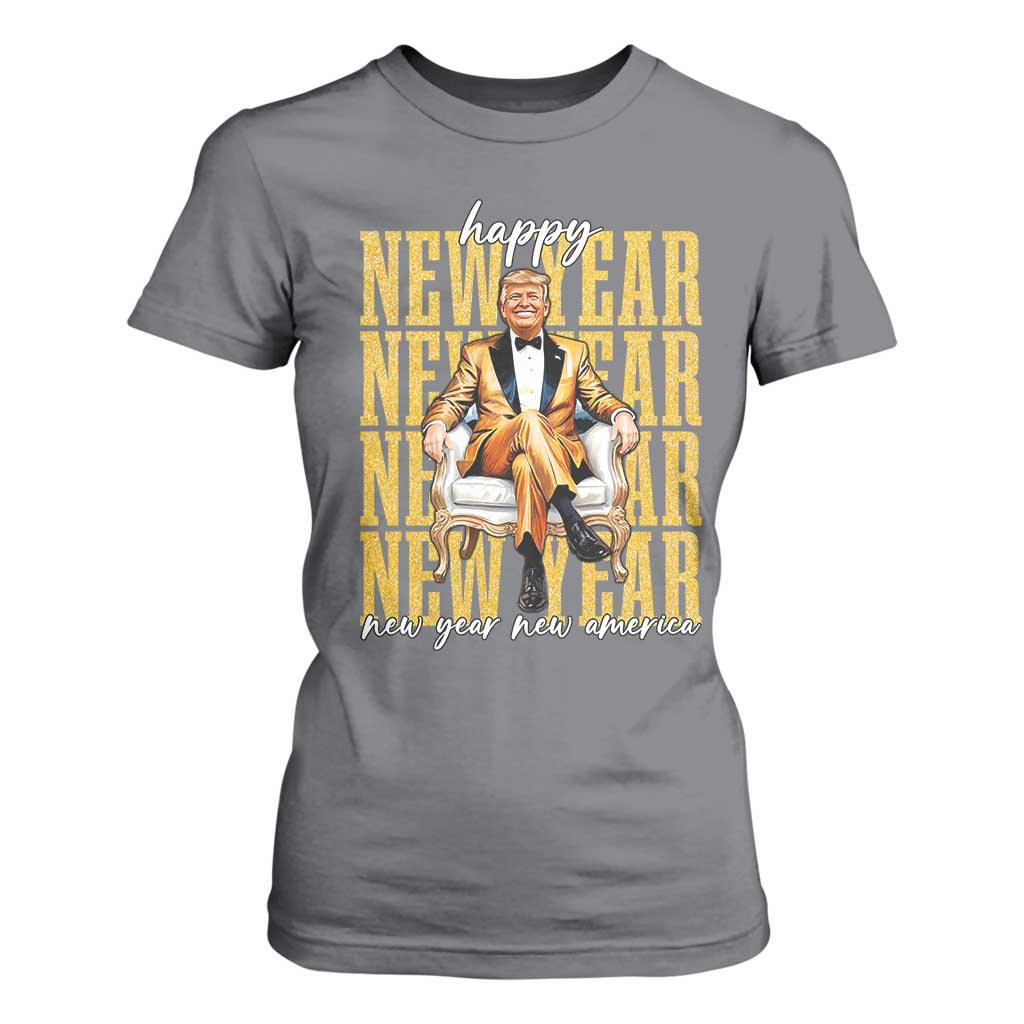 Funny Trump Happy New Year New America 2025 T Shirt For Women TS11 Charcoal Print Your Wear