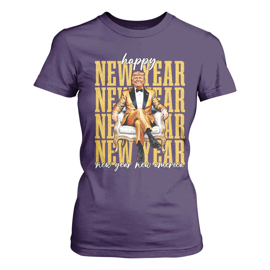 Funny Trump Happy New Year New America 2025 T Shirt For Women TS11 Purple Print Your Wear
