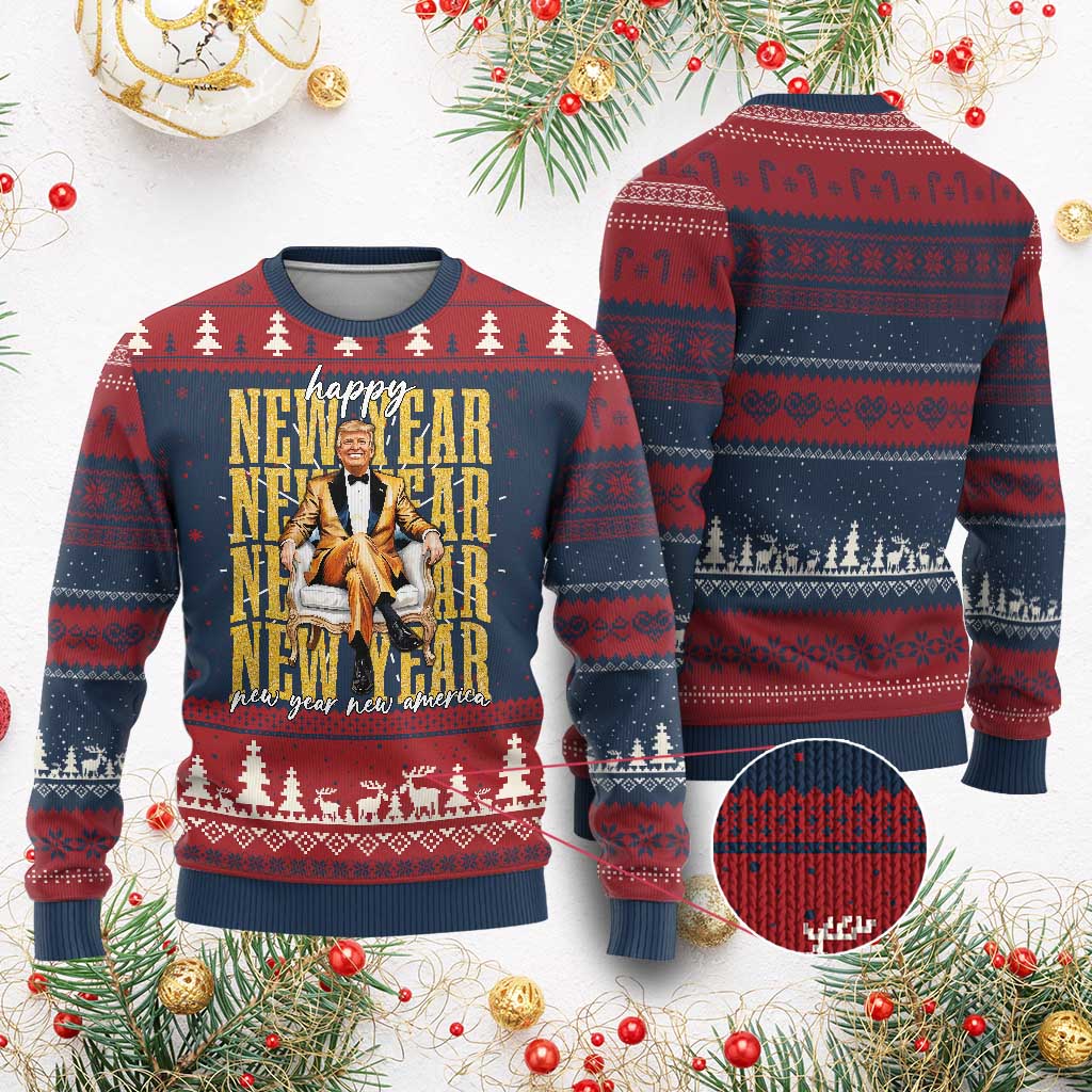 Funny Trump Happy New Year New America 2025 Ugly Christmas Sweater TS11 Burgundy Print Your Wear